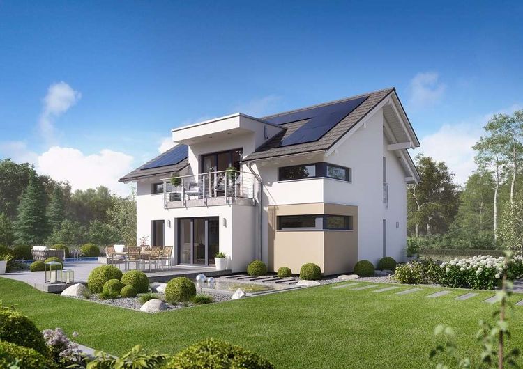 Modernes Effizienzhaus mit Satteldach, Balkon und Garten