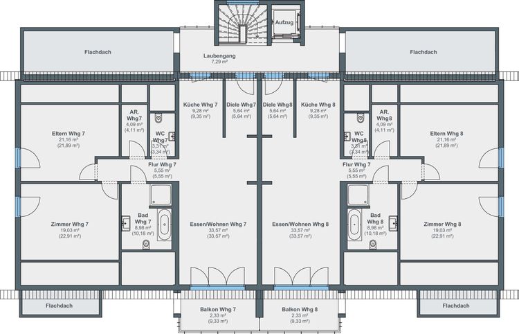 Dachgeschoss-Grundriss Mehrfamilienhaus