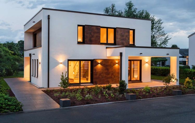 Einfamilienhaus von RENSCH-HAUS. Musterhaus Victoria. Terrassenansicht.
