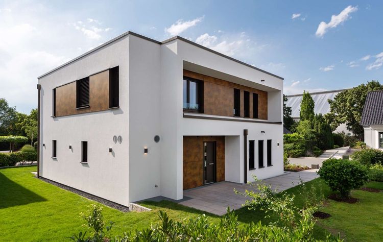 Einfamilienhaus von RENSCH-HAUS. Musterhaus Victoria. Eingangsansicht.