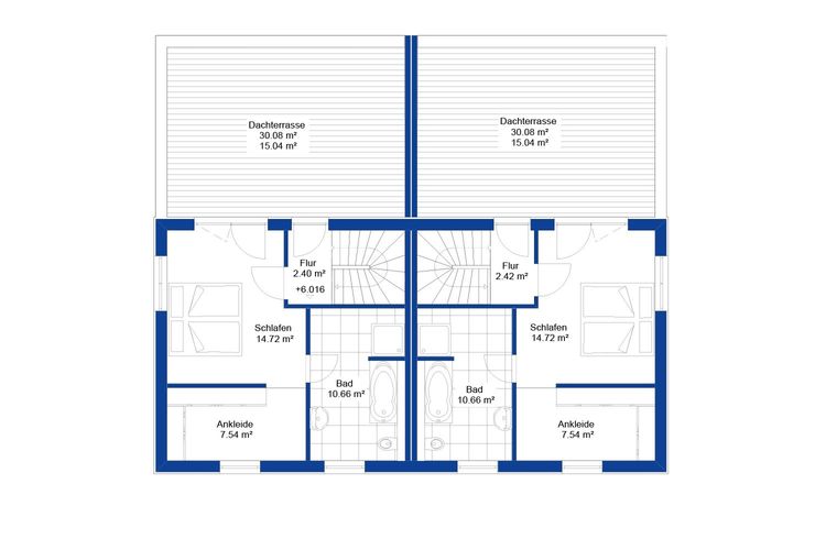 NORDHAUS | Grundriss zweites Obergeschoss Doppelhaus DH 187 | Hausbau made im Bergischen