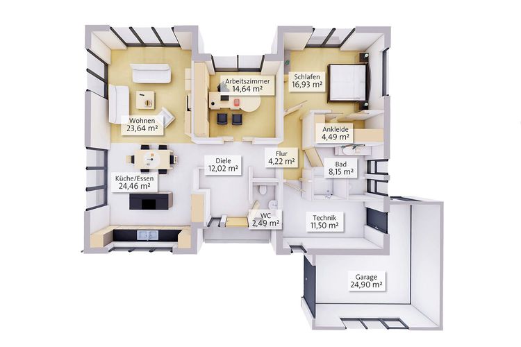 NORDHAUS | Grundriss Bungalow Einfamilienhaus EFH B-122 | Hausbau made im Bergischen