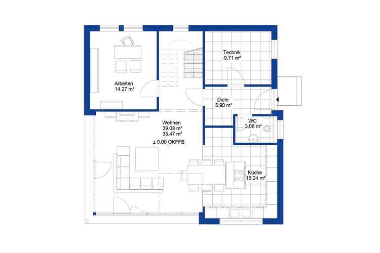 NORDHAUS | Grundriss Erdgeschoss Einfamilienhaus EFH S-169 | Hausbau made im Bergischen