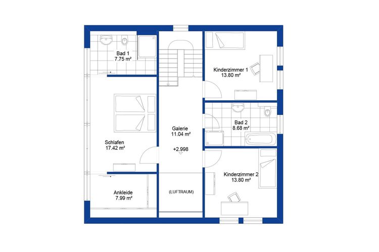 NORDHAUS | Grundriss Obergeschoss Einfamilienhaus EFH S-169 | Hausbau made im Bergischen