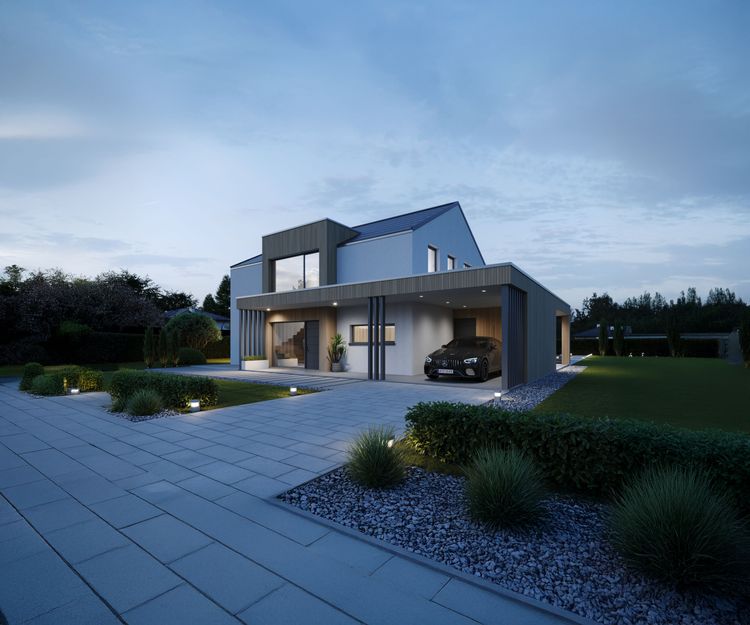 Modernes Einfamilienhaus mit Satteldach und Carport