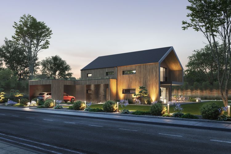 Modernes Einfamilienhaus mit Satteldach und Garten