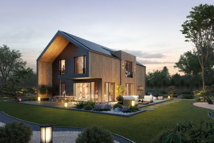 Modernes Einfamilienhaus mit Satteldach, Holzverschalung