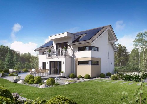 Modernes Effizienzhaus mit Satteldach, Balkon und Garten