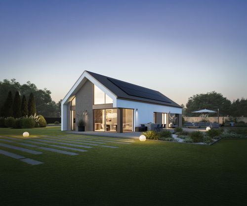 Moderner Bungalow mit Satteldach und Garten