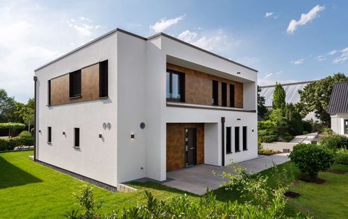 Einfamilienhaus von RENSCH-HAUS. Musterhaus Victoria. Eingangsansicht.
