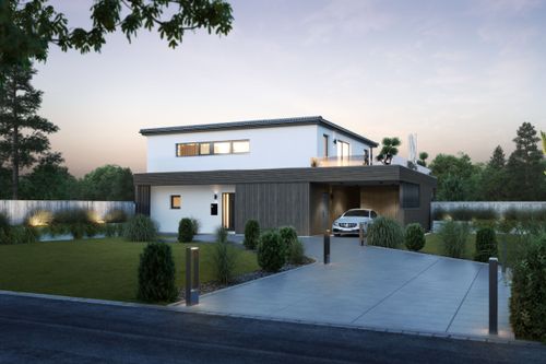 Modernes Einfamilienhaus mit Flachdach und Carport