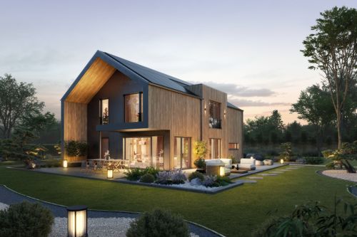 Modernes Einfamilienhaus mit Satteldach, Holzverschalung